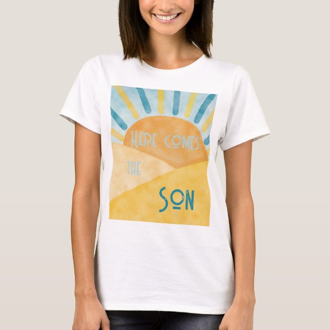 Here Comes Son Sunshine Blue Ray Boy Baby Shower T-Shirt (Front)