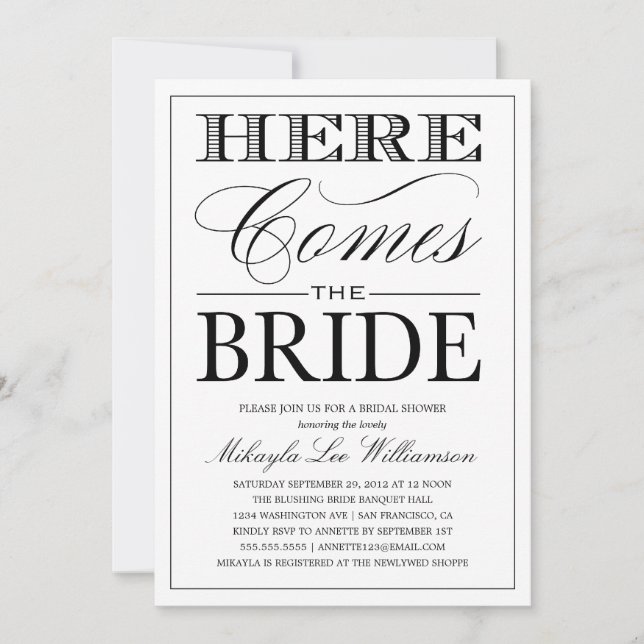 HERE COMES THE BRIDE 2 | BRIDAL SHOWER INVITATION (Front)