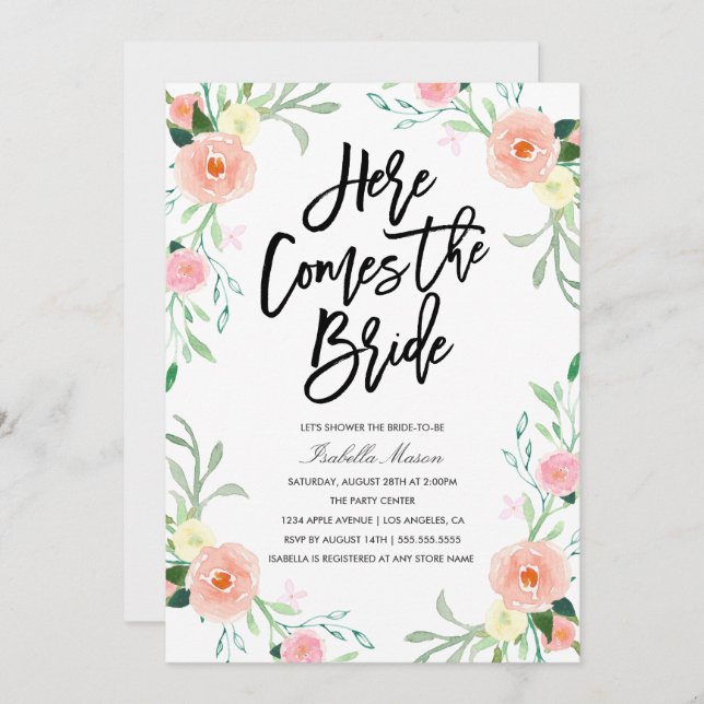 Here Comes The Bride | Bridal Shower Invitation (Front/Back)