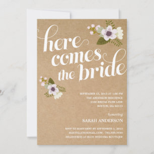 HERE COMES THE BRIDE   BRIDAL SHOWER INVITATION