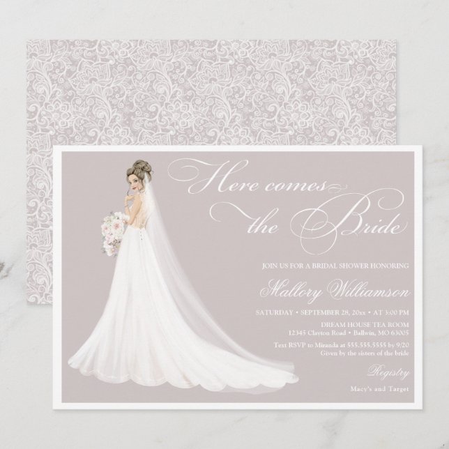 Here comes the bride bridal shower invitation (Front/Back)