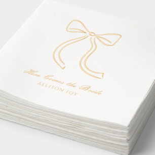 Here Comes the Bride Custom Bow Gold Foil Napkins