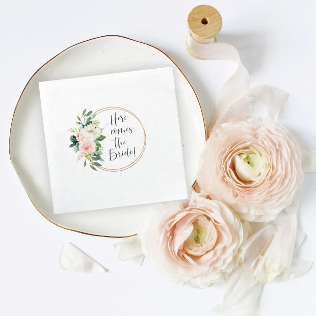 Here Comes the Bride Floral Bridal Shower Napkin (Creator Uploaded)