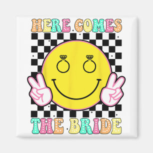 Here Comes The Bride Groovy Bachelorette Party Tea Magnet