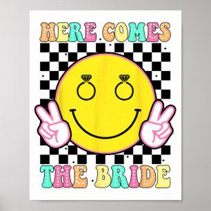 Here Comes The Bride Groovy Bachelorette Party Tea Poster