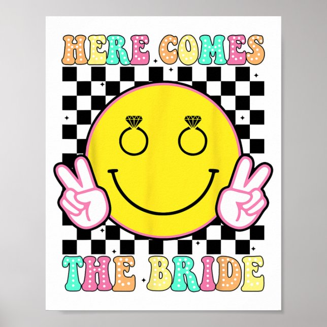 Here Comes The Bride Groovy Bachelorette Party Tea Poster (Front)