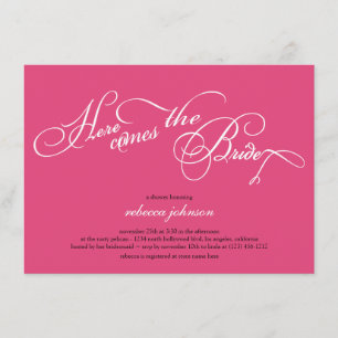 Here comes the bride - Pink Bridal shower invites