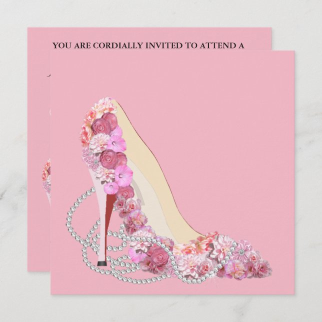 Here Comes The Bride Pink & Flowers Diamonds Party Invitation (Front/Back)