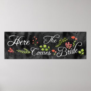 Here Comes The Bride Wedding Watercolor Sign