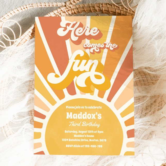 Here Comes The Fun Boho Sunshine Birthday Party Invitation (Creator Uploaded)
