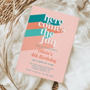 Here Comes the Fun Retro Boho Birthday Party Invitation