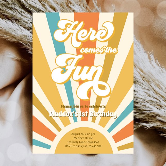 Here Comes The Fun Retro Boho Hippie Boy Birthday  Invitation (Creator Uploaded)