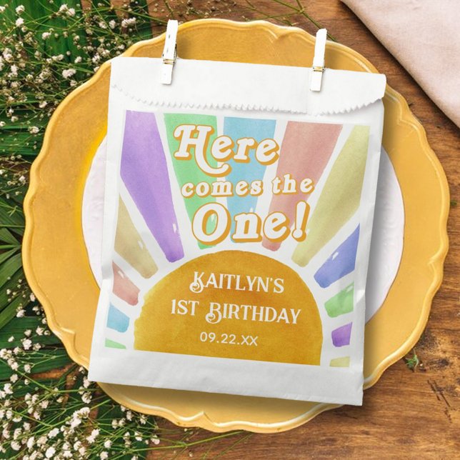 Here Comes The One! Retro Boho Sun 1st Birthday Favour Bags (Creator Uploaded)