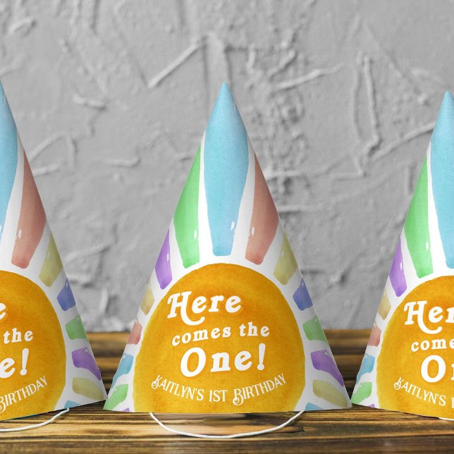 Here Comes The One! Retro Boho Sun 1st Birthday Party Hat (Creator Uploaded)