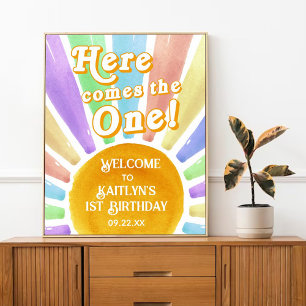Here Comes The One! Retro Sun 1st Birthday Welcome Poster
