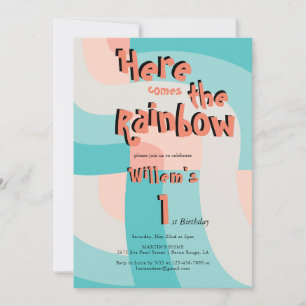 Here Comes The Rainbow Colour Abstract 1st Birthda Invitation