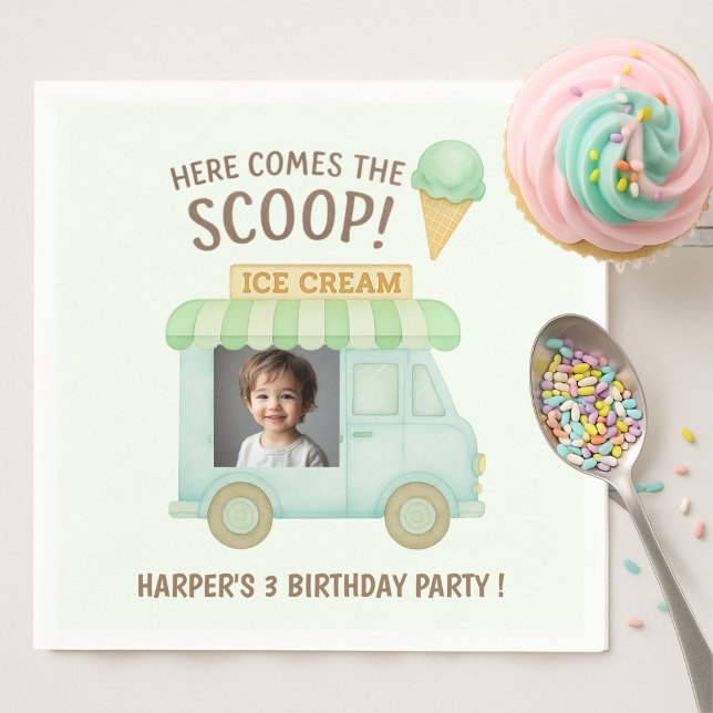 Here Comes the Scoop! Mint Ice Cream Truck Photo  Napkin (Creator Uploaded)