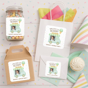 Here Comes the Scoop! Mint Ice Cream Truck Photo  Square Sticker