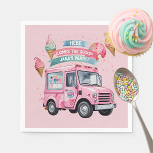 Here Comes the Scoop! Pink Ice Cream Truck Napkin