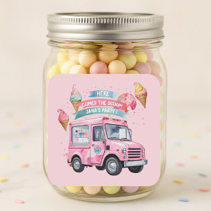 Here Comes the Scoop! Pink Ice Cream Truck  Square Sticker