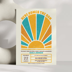 Here Comes the Son Arch Sun Retro Boho Vintage Invitation