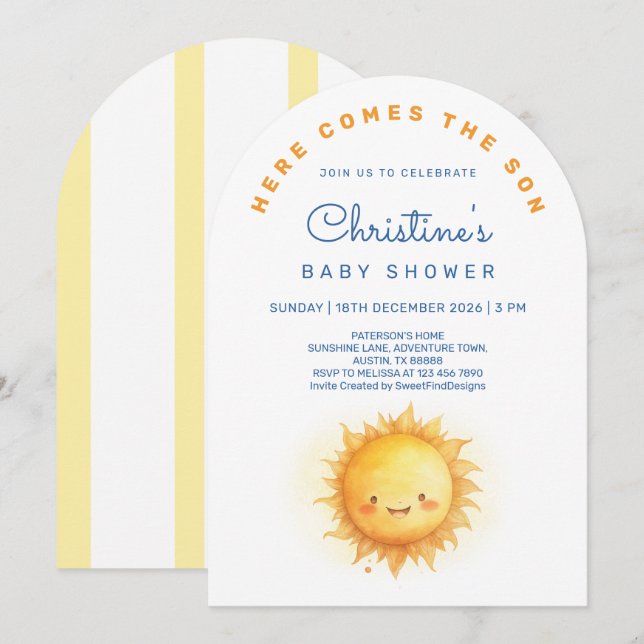 Here comes the son Baby Boy Shower Arch  Invitation (Front/Back)