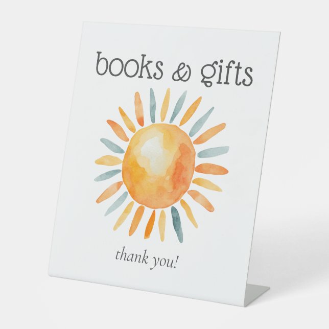 Here Comes the Son Baby Boy Shower Books and Gifts Pedestal Sign (Front)