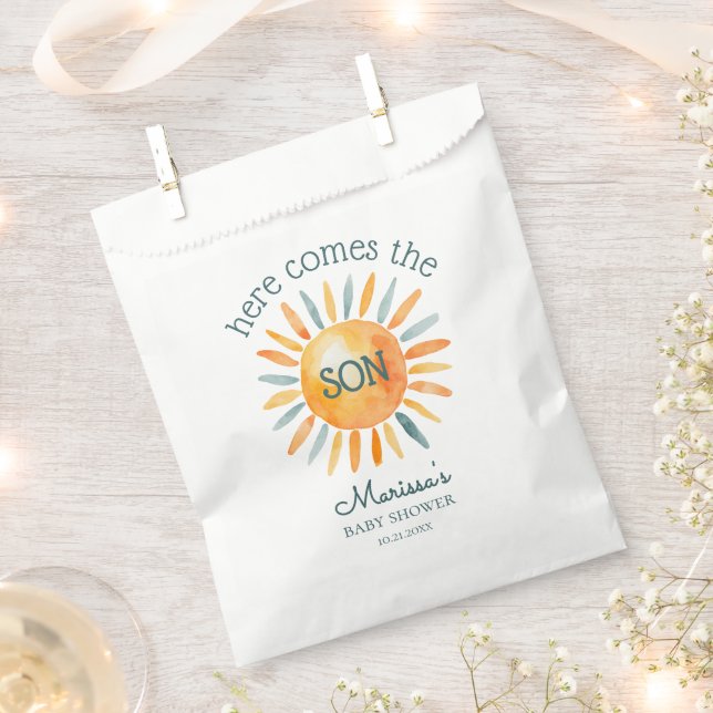 Here Comes the Son Baby Boy Shower Favour Bags (Clipped)