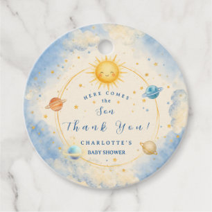 Here Comes the Son Baby Boy Shower Round  Favour Tags