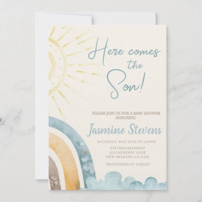 Here Comes the Son Baby Invite (Front)