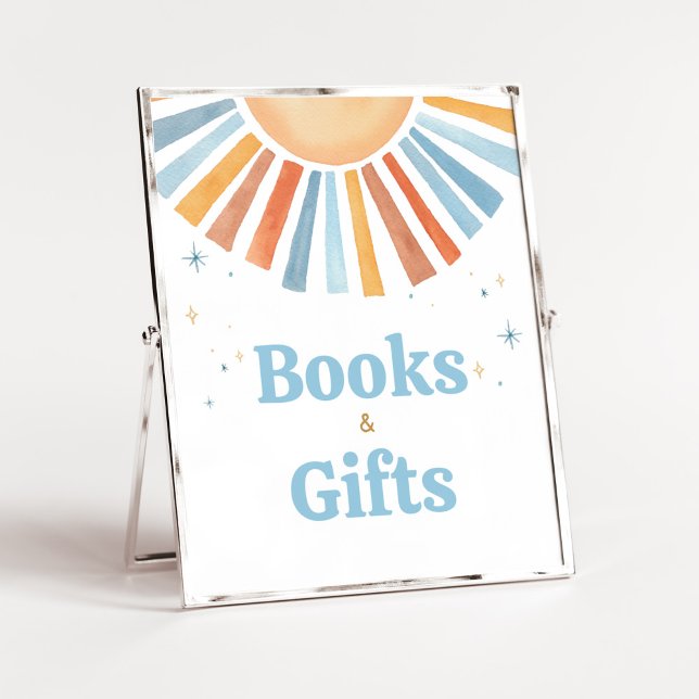 Here Comes the Son Baby Shower Books and Gifts Poster (Boho Sunshine Baby Shower Books and Gifts Sign)