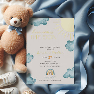 Here Comes The Son Baby Shower Boy Blue Gold