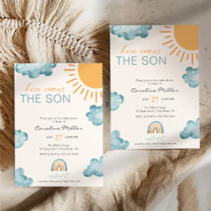 Here Comes The Son Baby Shower Boy Blue Invitation