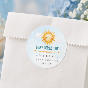 Here Comes the Son Baby Shower Classic Round Sticker