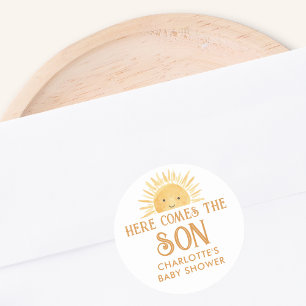 Here Comes The Son Baby Shower  Classic Round Sticker