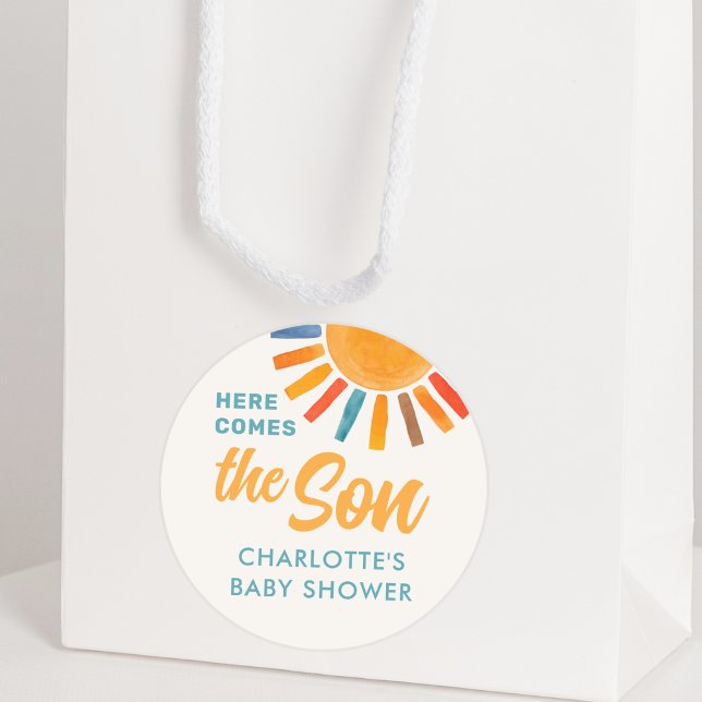 Here Comes The Son Baby Shower Classic Round Sticker (Creator Uploaded)