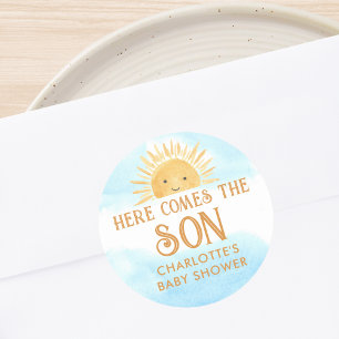 Here Comes The Son Baby Shower  Classic Round Sticker