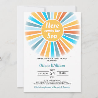 Here Comes the Son Baby Shower  Invitation