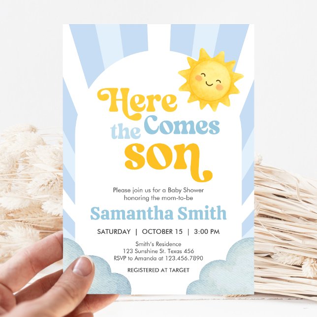 Here Comes the Son Baby Shower Invitation (Here Comes the Sun Baby Shower Invitation )