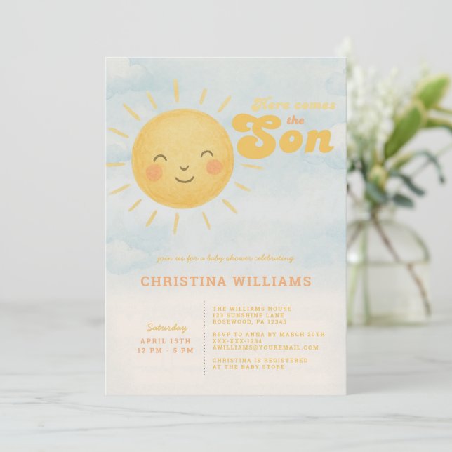 Here Comes the Son Baby Shower Invitation 🌞✨ (Standing Front)