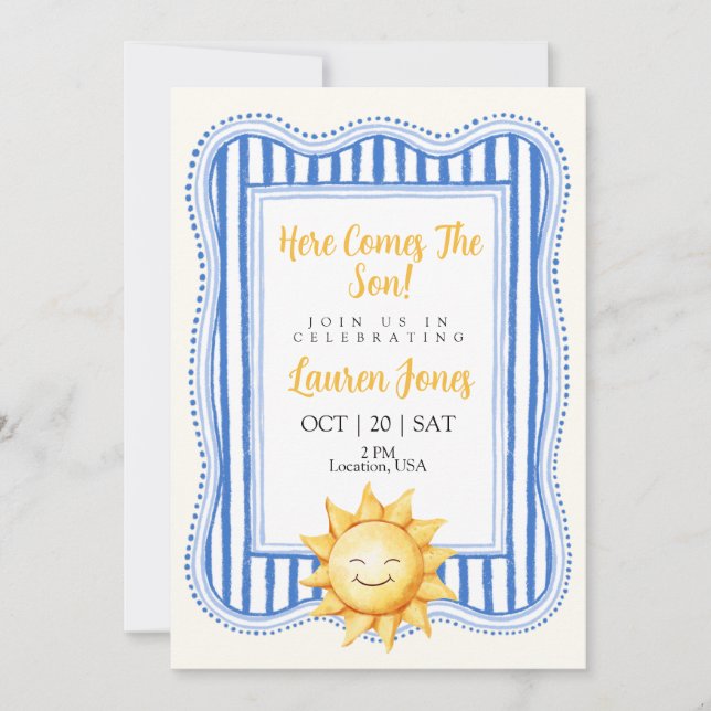 "Here Comes the Son" Baby Shower Invitation Boy (Front)