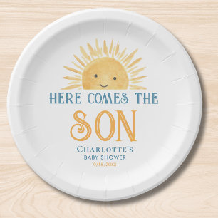 Here Comes The Son Baby Shower Paper Plate