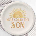 Here Comes The Son Baby Shower Paper Plate<br><div class="desc">Are you planning a boy's baby shower?
This sun-themed baby shower paper plate is decorated with a watercolor smiling sun and stylish typography on a soft cream background.
Original Watercolor © Michele Davies.</div>