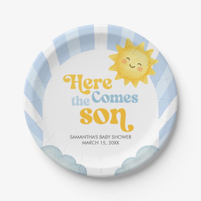 Here Comes the Son Baby Shower Paper Plate (Front)