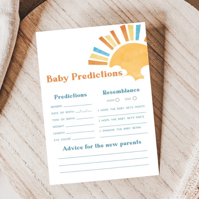 Here Comes the Son Baby Shower Predictions Game (Here Comes the Sun Baby Shower Game)
