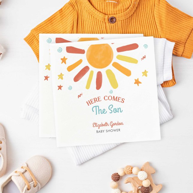 Here Comes The Son Baby Shower Retro Boy Napkin (Creator Uploaded)