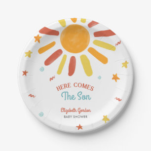 Here Comes The Son Baby Shower Retro Boy Paper Plate