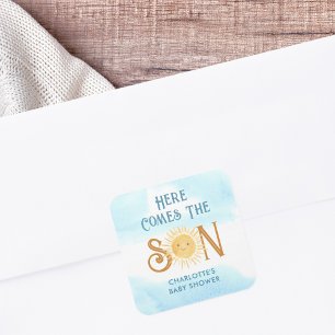 Here Comes The Son Baby Shower Square Sticker