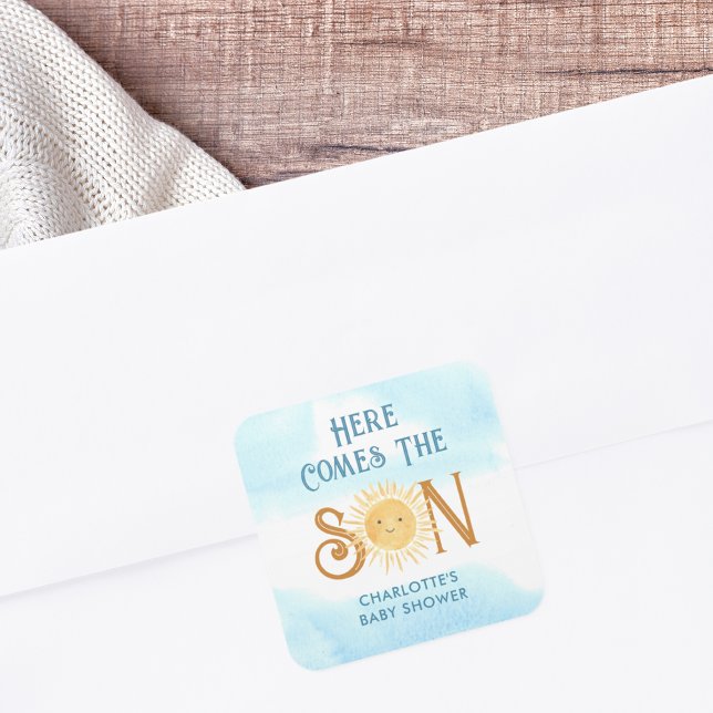Here Comes The Son Baby Shower Square Sticker (Creator Uploaded)