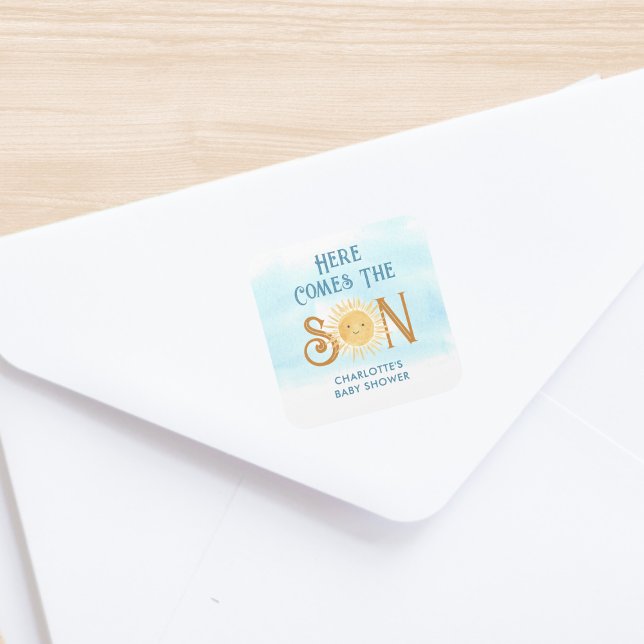 Here Comes The Son Baby Shower Square Sticker (Creator Uploaded)